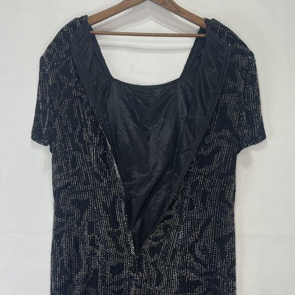 Vintage Dress Gown Midi Black Beaded Silk Evening Party Size M 90's 80's - Picture 6 of 16